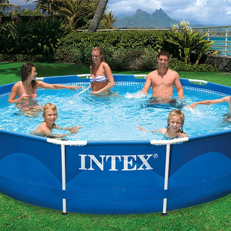 INTEX Metal Frame 12ft x 30in Round 6 Person Outdoor Swimming Pool Set with Filter Pump, Type-A Cartridge and Pool Covers (2-Pack), Tool-Free Assembly, 5 of 8