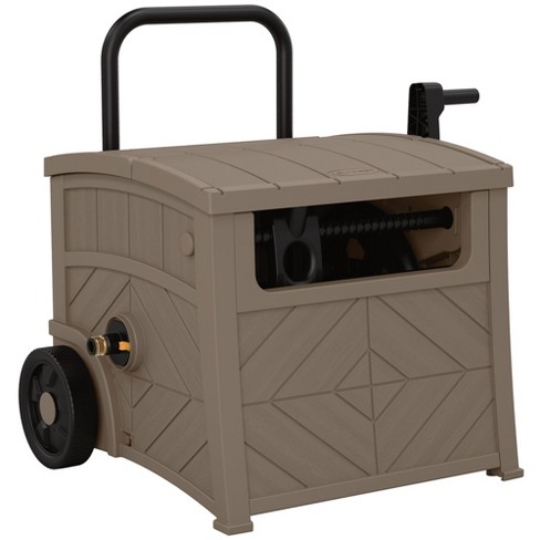 Suncast 150' Baywood Smart Tube Decorative Wheeled Hideaway Hose Reel Cart  with Telescoping Handle for Lawn, Garden, & Utility, Dark Taupe