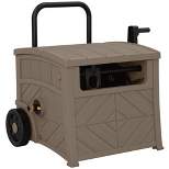 Suncast 150' Baywood Smart Tube Decorative Wheeled Hideaway Hose Reel Cart with Telescoping Handle for Lawn, Garden, & Utility, Dark Taupe