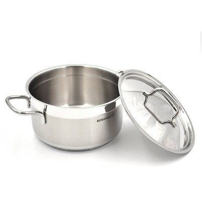 Korkmaz 14 Liter Stainless Steel Deep Casserole Dish with Lid, 2 Piece Set