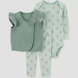 Carter's Just One You® Baby Girls' Floral Vest Cardigan Set - Sage Green