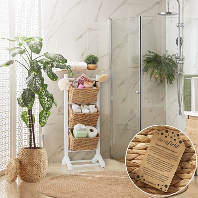 White and Natural Acacia Wood 3-Tier Basket Stand
