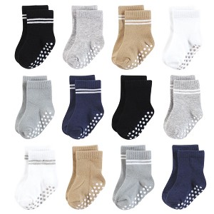 Hudson Baby Infant Boy Cotton Rich Newborn and Terry Socks, Athletic Stripe Neutral - 1 of 4