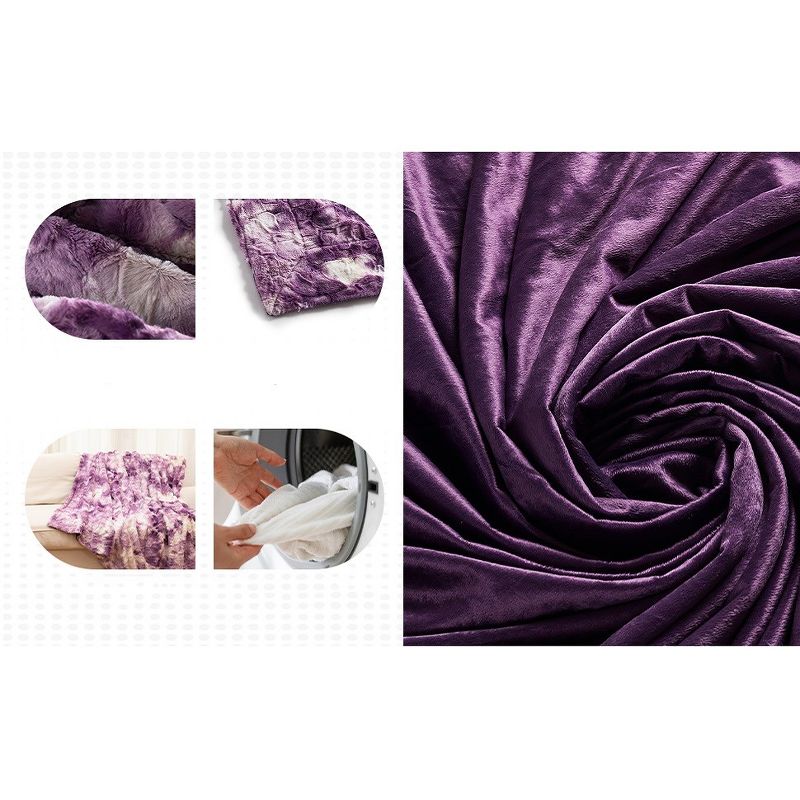 Cheer Collection Ultra Soft and Fuzzy Faux Fur Throw Blanket - Purple and White, 5 of 11