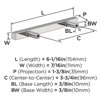 Polished Chrome Square Bar Cabinet Pulls, 10 Pack