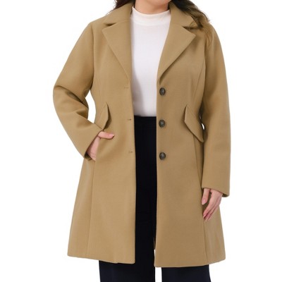 Agnes Orinda Women's Plus Size Notch Lapel Single Breasted Trendy Dressy Fall Winter Midi Pea Coat