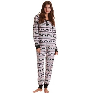 #followme Buffalo Plaid 2 Piece Thermal Pajama Set for Women -Jogger Winter Christmas PJs - 1 of 3