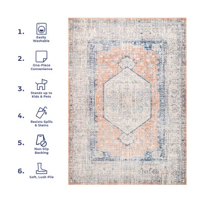 Peach Floral Soft Synthetic 5' x 8' Easy Care Area Rug