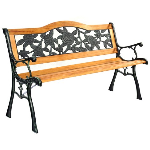 Tangkula Garden Cast Iron Bench Porch Path Loveseat Hardwood Chair