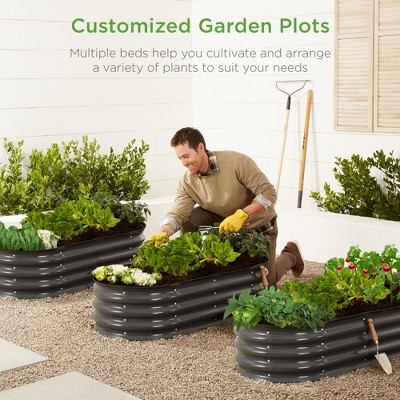 Charcoal Oval Steel Outdoor Raised Garden Bed Planter Box