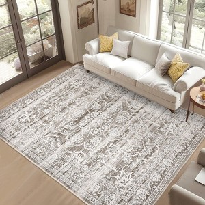 Machine Washable Area Rug, Soft Boho Vintage Distressed Carpet, Low Pile Rug with Non-Slip Backing for Living Room & Bedroom - 1 of 4
