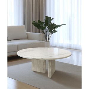 Lyngins Genuine Marble Round End Table, Natural Marble Small Coffee Table, Stone Side Table for Living Room, Nightstand with Semi-Polished Surface - 1 of 4