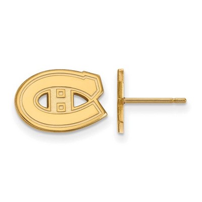 Black Bow Jewelry 14k Yellow Gold Montreal Canadiens NHL Stud Earrings