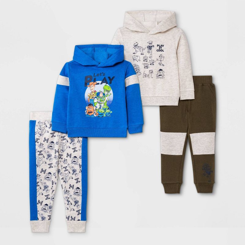 Toddler Boys' 4pc Toy Story Fleece Top and Jogger Set - Blue/Light Gray/Green, 1 of 6