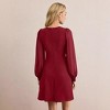 Coolmee Women Elegant Round Neck Mesh Contrast Stitching Slim Long Sleeve Button Wrap Mini Dress - 3 of 4