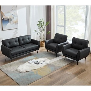 TYBOATLE 61" Faux Leather Loveseat Sofa, Mid-Century Modern Tufted Couch for Small Spaces, Comfy 2-Seater for Living Room, Bedroom, Office - 1 of 4