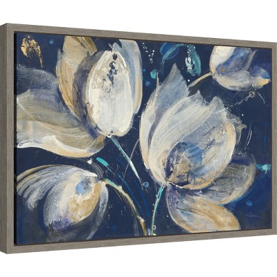Midnight Garden Abstract Blue and White Canvas Print