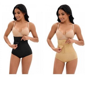 INSPIRE CHIC 2 Pcs Women's Front Hooks Closure Tummy Control Briefs High Waist Butt Lifter Control Panties - 1 of 4