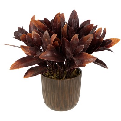 Two-Tone Brown and Orange Artificial Foliage Plant in Textured Pot - 9"