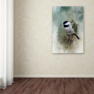 Winter Chickadee Canvas Art in Green and White