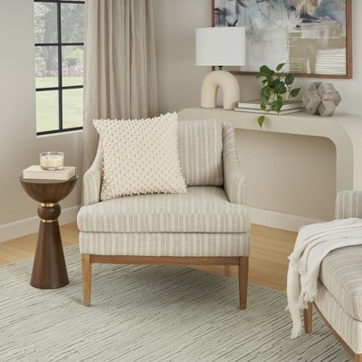 Ivory Embroidered Square Cotton-Polyester Throw Pillow 18"