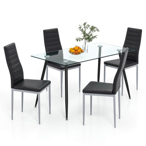 Tangkula 5 PCS 51" Rectangle Dining Set 0.3" Thick Glass Table w/ 4 Padded Dining Chairs - image 1 of 4