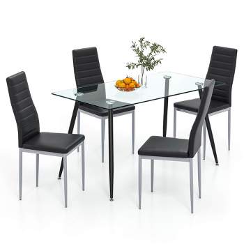 Tangkula 5 PCS 51" Rectangle Dining Set 0.3" Thick Glass Table w/ 4 Padded Dining Chairs