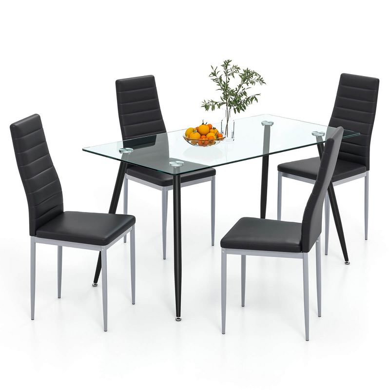 Tangkula 5 PCS 51" Rectangle Dining Set 0.3" Thick Glass Table w/ 4 Padded Dining Chairs, 1 of 8
