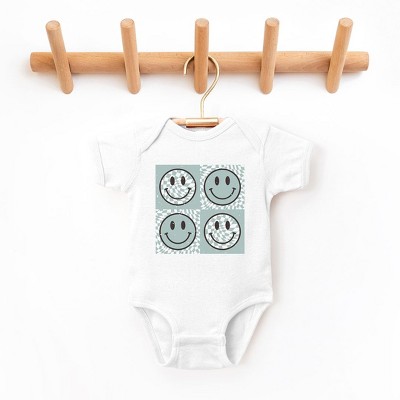 The Juniper Shop Four Checkerboard Smiley Faces Baby Bodysuit
