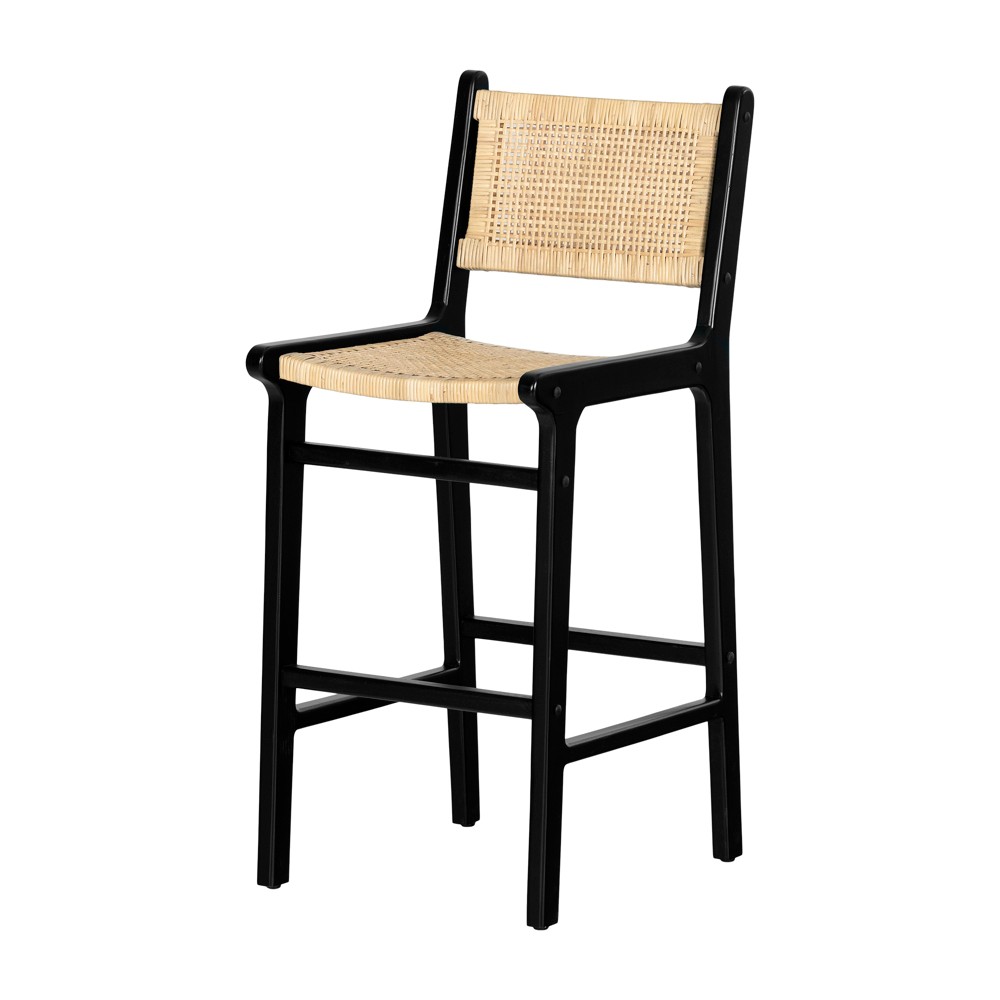 Photos - Chair Balka Rattan Barstool Rattan/Black - South Shore: Boho-Chic Teak Wood, Kitchen Island 