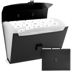 Juvale 25 Pocket Accordion File Organizer with Handle, Alphabetical Tabs, Expandable Portable File Tote for Letter Size Documents, 13x10x3 in, Black - 1 of 4