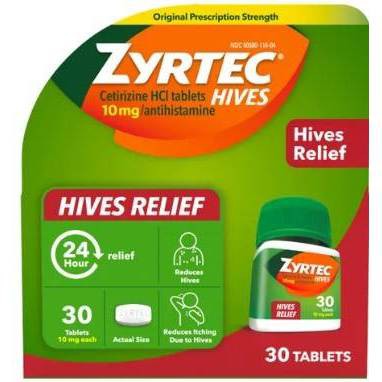 Zyrtec Adult Hives Relief Treatment Cetirizine Tablet - 30ct