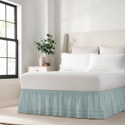 Eyelet WrapAround Bed Skirt 14" Twin White poly/cotton Bedding Wrap Around NEW 