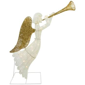 Northlight 48" Lighted Glittered Silver and Gold Trumpeting Angel Christmas Outdoor Decoration