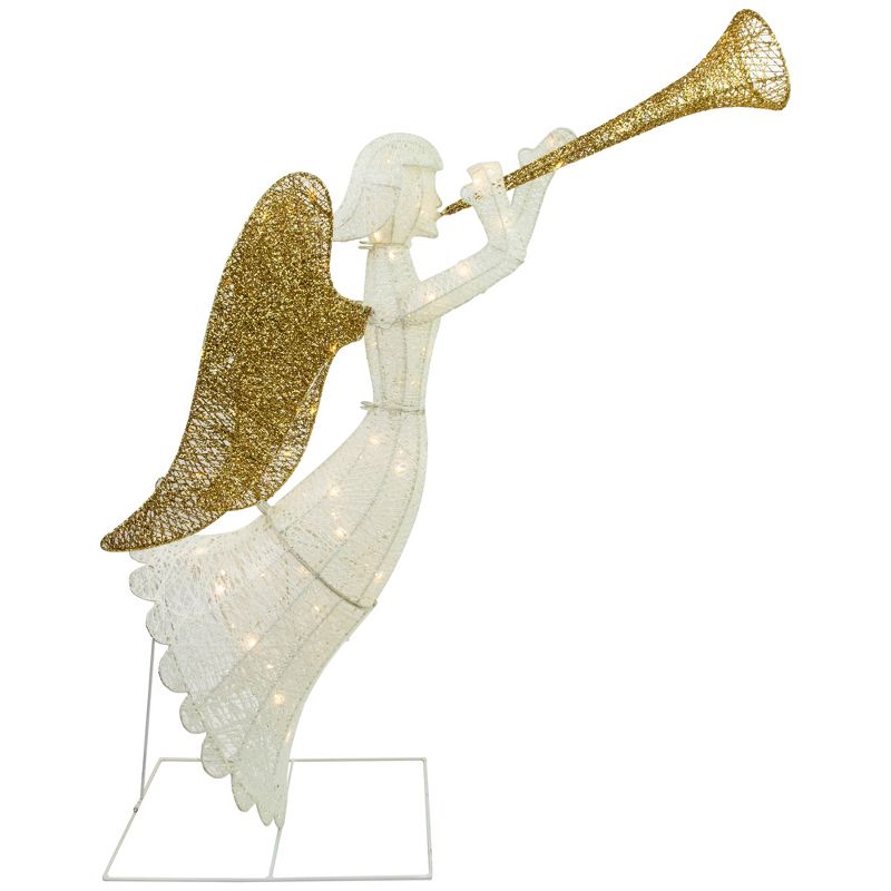 Northlight 48" Lighted Glittered Silver and Gold Trumpeting Angel Christmas Outdoor Decoration, 1 of 10