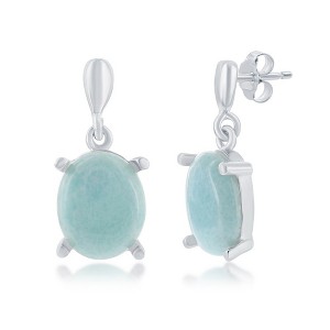 Caribbean Treasures Sterling Silver Four-Prong Oval Larimar Dangle Earrings - Blue - 1 of 2