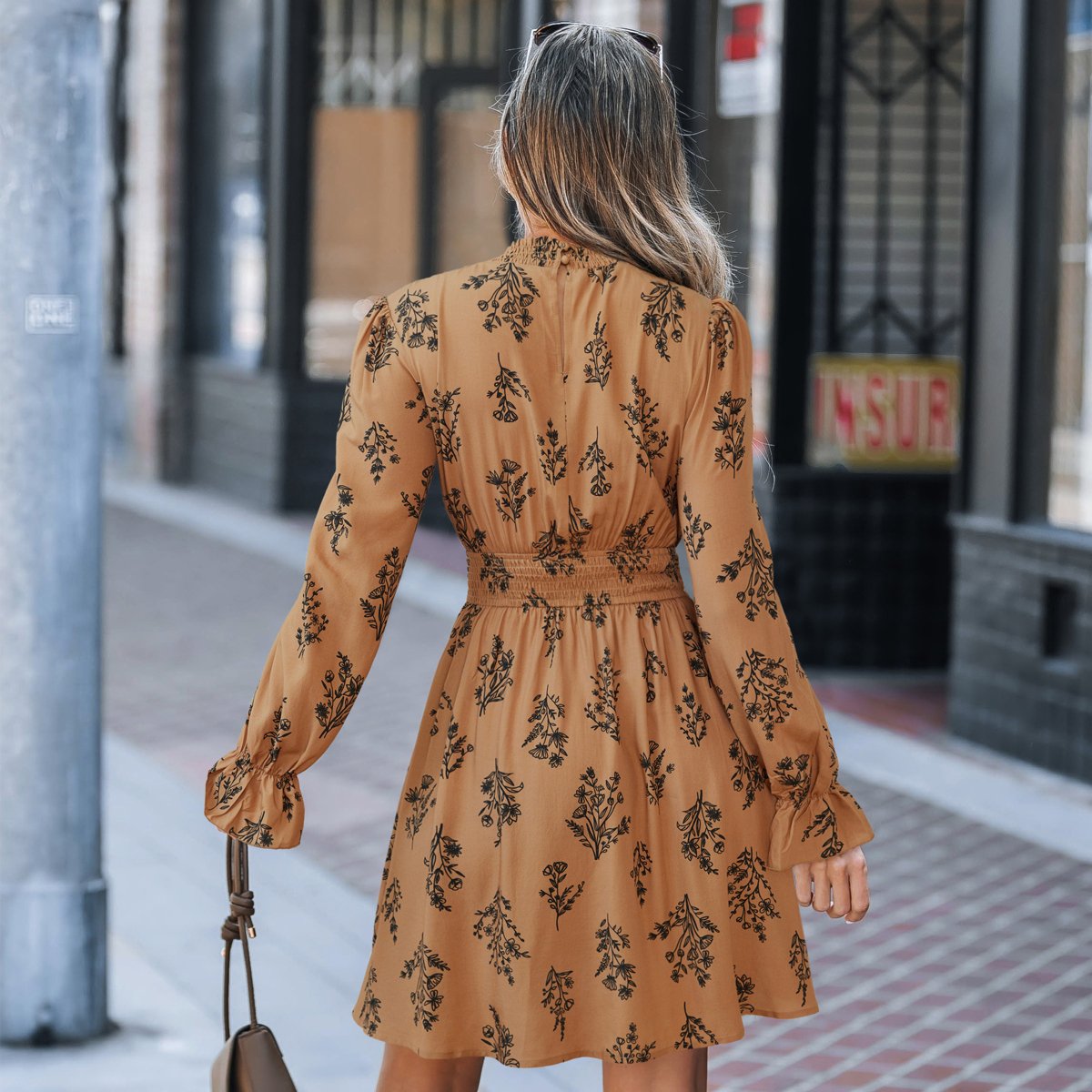Женские платья Cupshe Women's Boho Chic Floral Print Smocked Dress-S-Orange — фото 3