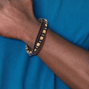 Chisel Stainless Steel Onyx and Picture Jasper Beaded Black and Brown Leather Multi Strand 8" Plus .5" Ext. Bracelet - 1 of 4