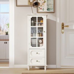 QingMoon Kitchen Storage Cabinet, Wooden Small Sideboard Cupboard with Glass Door and Drawer for Living room, Dining Room and Hallway - 1 of 4