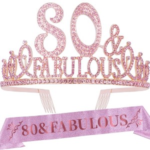 EBE EmmasbyEmma 80th Birthday Sash and Tiara for Women, Pink - 1 of 4