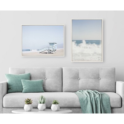Sylvie Waves Crashing Coastal Framed Canvas Art, 36" x 27"