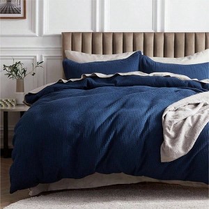 King Size 100 Cotton Waffle Weave Navy Blue Duvet Cover, Breathable Soft, 3 Pieces, 104x90 - 1 of 4