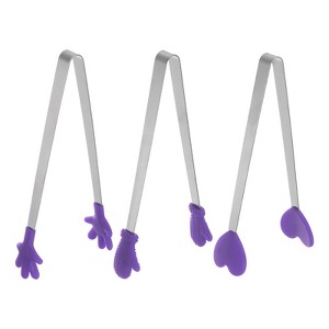 Unique Bargains Stainless Steel Silicone Tips Heart Hand Glove Shape Mini Food Tongs 3 Pcs - 1 of 4