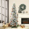 HOMCOM 6 FT Snow Flocked Artificial Pencil Christmas Tree, Slim Xmas Tree with Realistic Branches and Plastic Base Stand for Indoor Decoration Green - 2 of 4