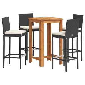 vidaXL Patio Bar Set Outdoor Garden Furniture Solid Wood Acacia and Poly Rattan - Black 5 Piece - 1 of 4
