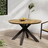 Chic Crate-Modern Teak & Acacia Wood Outdoor Dining Table with Black Metal Legs - Waterproof - 3 of 4