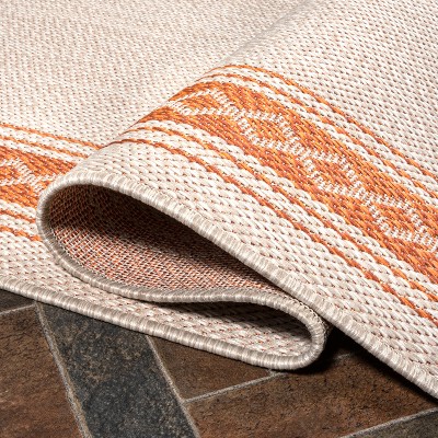 Modern Cream/Orange Geometric Indoor/Outdoor Synthetic Rug - 3' x 5'