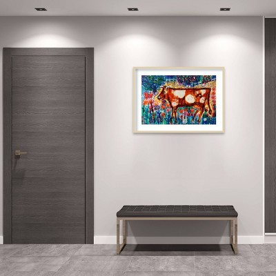 Colorful Cow in Field Framed Wall Art Print