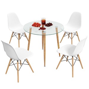 Tangkula 5 PCS Dining Table Set Tempered Glass Table 4 Chairs w/ Beech Wood Leg Kitchen - 1 of 4