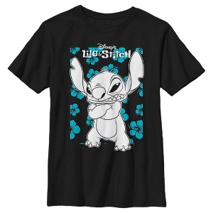 Boy's Lilo & Stitch Grumpy Blue Flowers T-Shirt - 1 of 4
